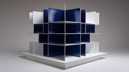 exhibition catalog for conceptual gallery | material awareness | detached serenity | chrome and navy | vertical gradient framing | recursive forms | double surface layering | volume repetition |