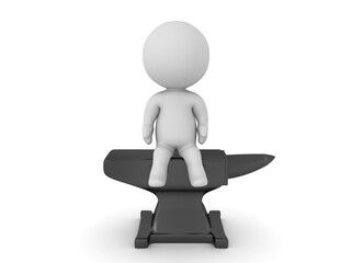 3D Character sitting on a black anvil