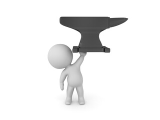 3D Character holding up a black anvil
