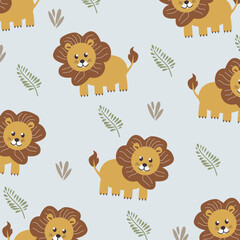cute lion vector illustration seamless design for kids apparel fullprint fabric