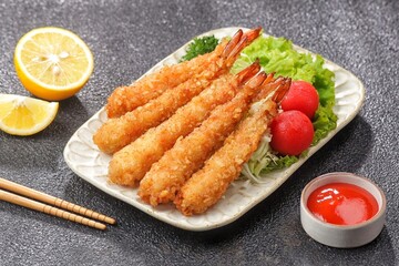 Ebi furai is a Japanese dish made from shrimp coated with pangko flour