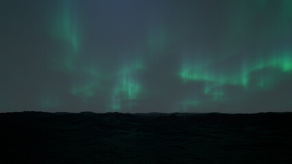 Northern Lights Over Dark Ocean at Night