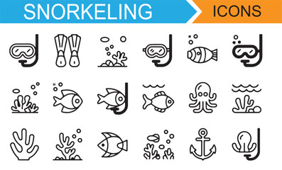 Underwater Snorkeling and Diving Symbols for Marine Exploration