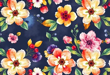 Abstract watercolor floral pattern, seamless design for fabric print,  motif,  botany