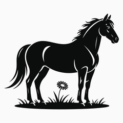 Obraz premium Black Horse Silhouette on White Background