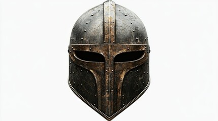 Knight Helmet PNG with Metallic Shine and Armor Details on White Background for Medieval, Battle, and History-Themed Digital Art