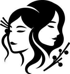 vector sketch illustration silhouette design icon logo symbol of beautiful indian woman wearing traditional clothes