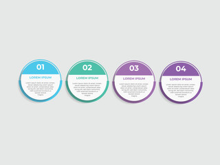 Chart infographic 4 point with round box and circle badge on center with horizontal direction for slide presentation