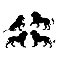 Lion Silhouette Vector Set – Roaring and Walking Lion Poses | Wild Animal Black Outline Clipart for Logos, Tattoos, Decals, and Graphic Design

