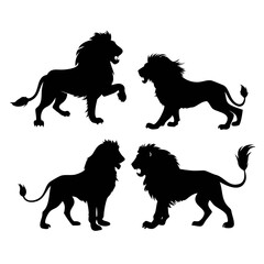Lion Silhouette Vector Set – Roaring and Walking Lion Poses | Wild Animal Black Outline Clipart for Logos, Tattoos, Decals, and Graphic Design

