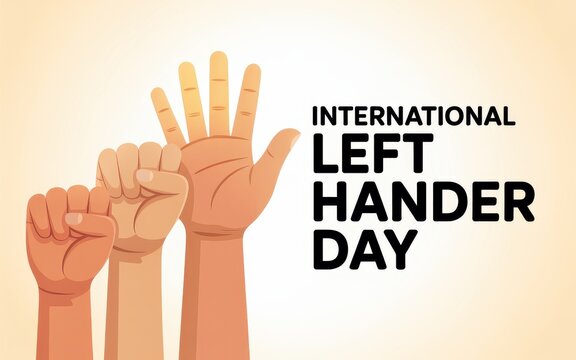 International left handers day celebration with raised fists and open hand - Powered by Adobe