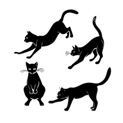 Black Cat Silhouette Vector Set – Elegant Feline Clipart in Playful Poses | Minimalist Cat Design Elements for Halloween, Tattoos, and Decor

