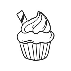 Hand-Drawn Outline Cupcake with Swirl Icing and Sprinkles