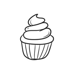 Hand-Drawn Outline Cupcake with Swirl Icing and Sprinkles