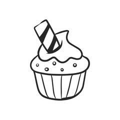 Hand-Drawn Outline Cupcake with Swirl Icing and Sprinkles