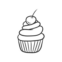 Hand-Drawn Outline Cupcake with Swirl Icing and Sprinkles