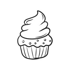 Hand-Drawn Outline Cupcake with Swirl Icing and Sprinkles