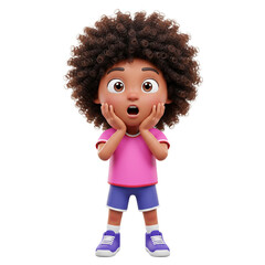 Young girl expressing surprise while standing in colorful outfit  