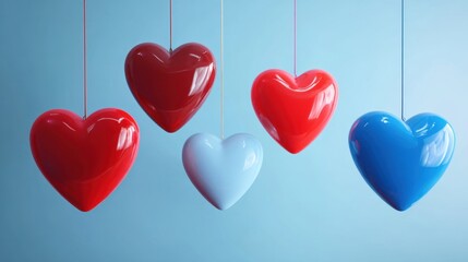 The Colorful Hearts Hanging Against a Soft Blue Background
