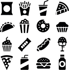 Silhouette black fast food icon set vector art illustration