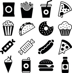 Silhouette black fast food icon set vector art illustration