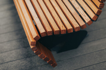Close-Up of Modern Wooden Bench Slats
