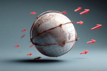 A conceptual globe illustration featuring arrows symbolizing global connectivity and environmental awareness.
