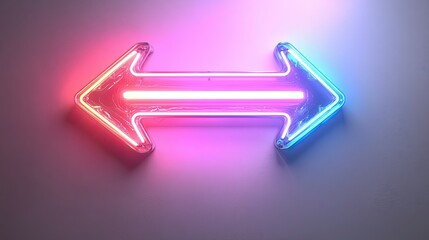 Neon arrow glowing on white background, futuristic illuminated directional sign ideal for digital signage, advertisements, and web graphics.