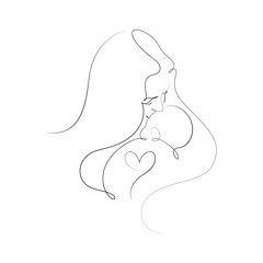Vector illustration of woman with baby in line art style