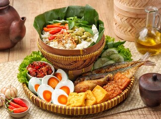 Nasi Liwet Sunda from West Java with its unique Sundanese cuisine a different taste and presentation from Sundanese eating tradition called ngeliwet or botram