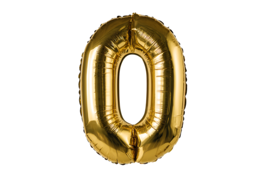Gold number zero balloon on black background