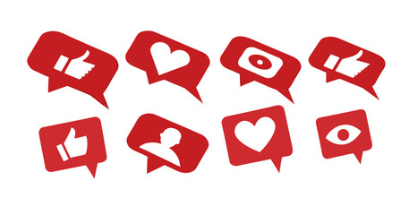 Minimalist Red Social Media Icon Set – Clean Flat Design Symbols on White Background