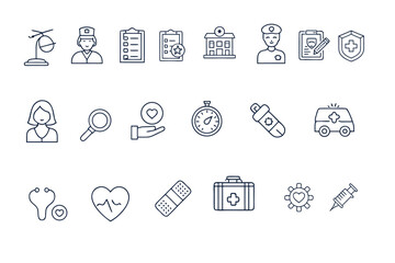 Medical Line Icons Set – Healthcare, Emergency, and Treatment Symbols for Web & App