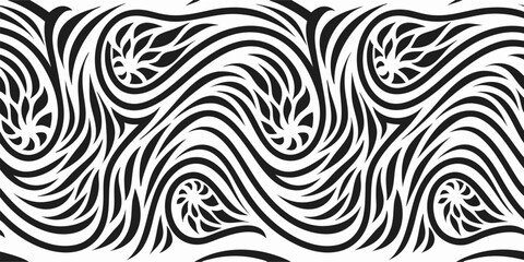 Obraz premium Abstract Black and White Swirling Floral Pattern Seamless Texture