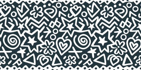 Abstract Seamless Pattern: White Shapes on Dark Background