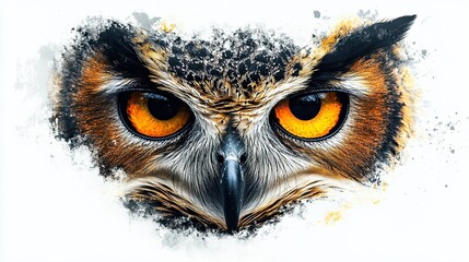Owl Eye PNG with Sharp Gaze and High-Detail Feathers on White Background for Mystery, Wisdom, and Night-Themed Graphic Designs