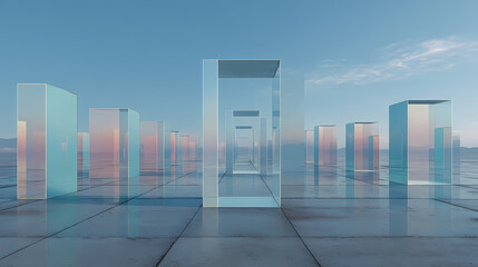 interface mockup for spatial computing platform | modular solitude | analytical tension | ultra-matte primaries | vertical gradient framing | transparent grids | interlocked block casting | modular