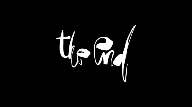 The End sign animated on a transparent background, alpha channel video 4K, jittery, wiggly, shaking effect
