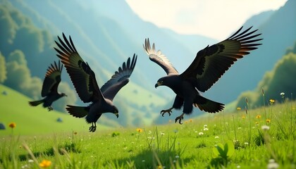 Fototapeta premium Eagle silhouettes in a dynamic mid-air battle, wings clashing. Eagle Vector.