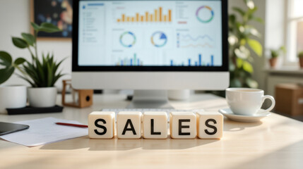 Fototapeta premium Sales team working together in a professional environment to achieve business targets and enhance revenue with copy space