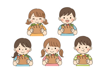 Cute Cartoon Little Kid Holding Sandwich Delicious Meal Illustration