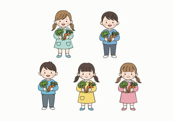 Cute Cartoon Children Holding Carrot Vegetable Harvest with Happy Face Illustration