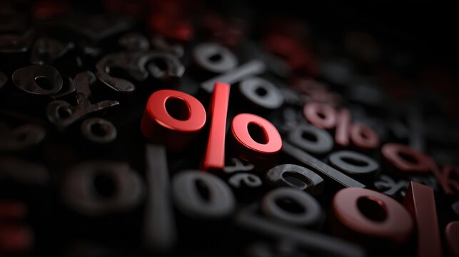 The bold percentage symbol stands out against a backdrop of numerical values.