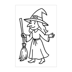 Halloween Witch Outline Drawing Black And White