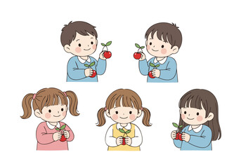 Cute Handdrawn Group of Little Children Holding Potted Plants Illustration