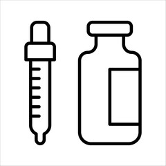 Medical Glass Bottle and Syringe Icon Symbol isolated white background. vector illustration. color editable.