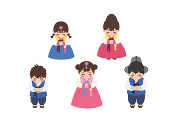 Cute Flat Style Traditional Costume People Character Illustration Set