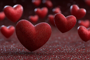 Obraz premium Glittering red hearts floating romantic