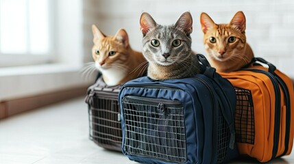 Pet carriers on a white background, perfect for traveling with pets, pet care, and animal transportation content.