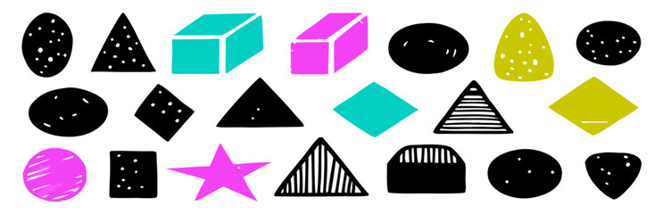 Collection of Hand-Drawn Geometric Shapes: Circles, Triangles, Squares, and More